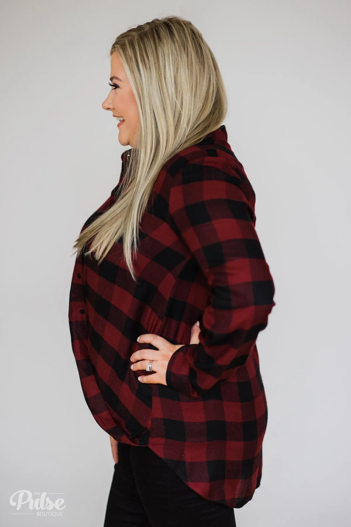 Knot Your Type Buffalo Plaid Top- Deep Red