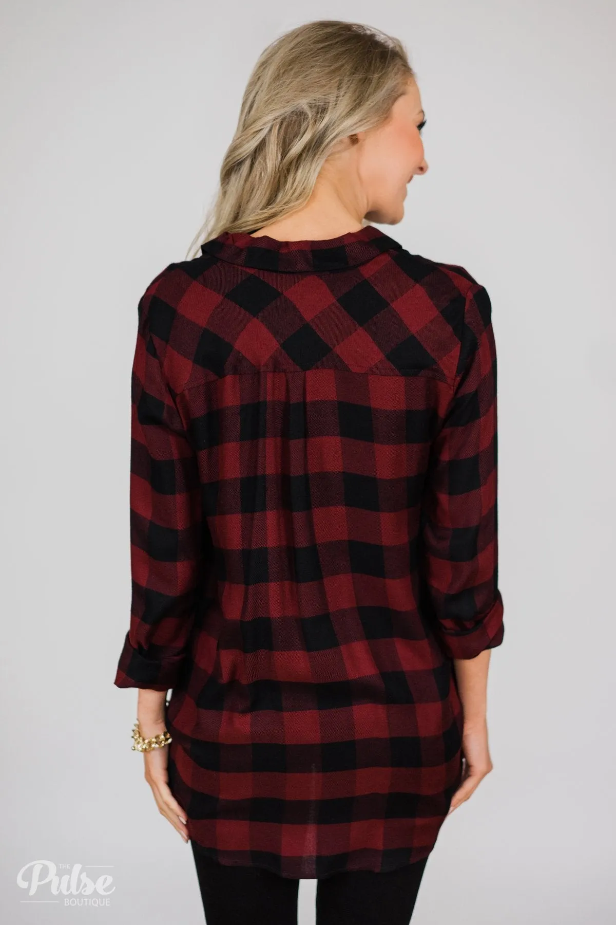 Knot Your Type Buffalo Plaid Top- Deep Red
