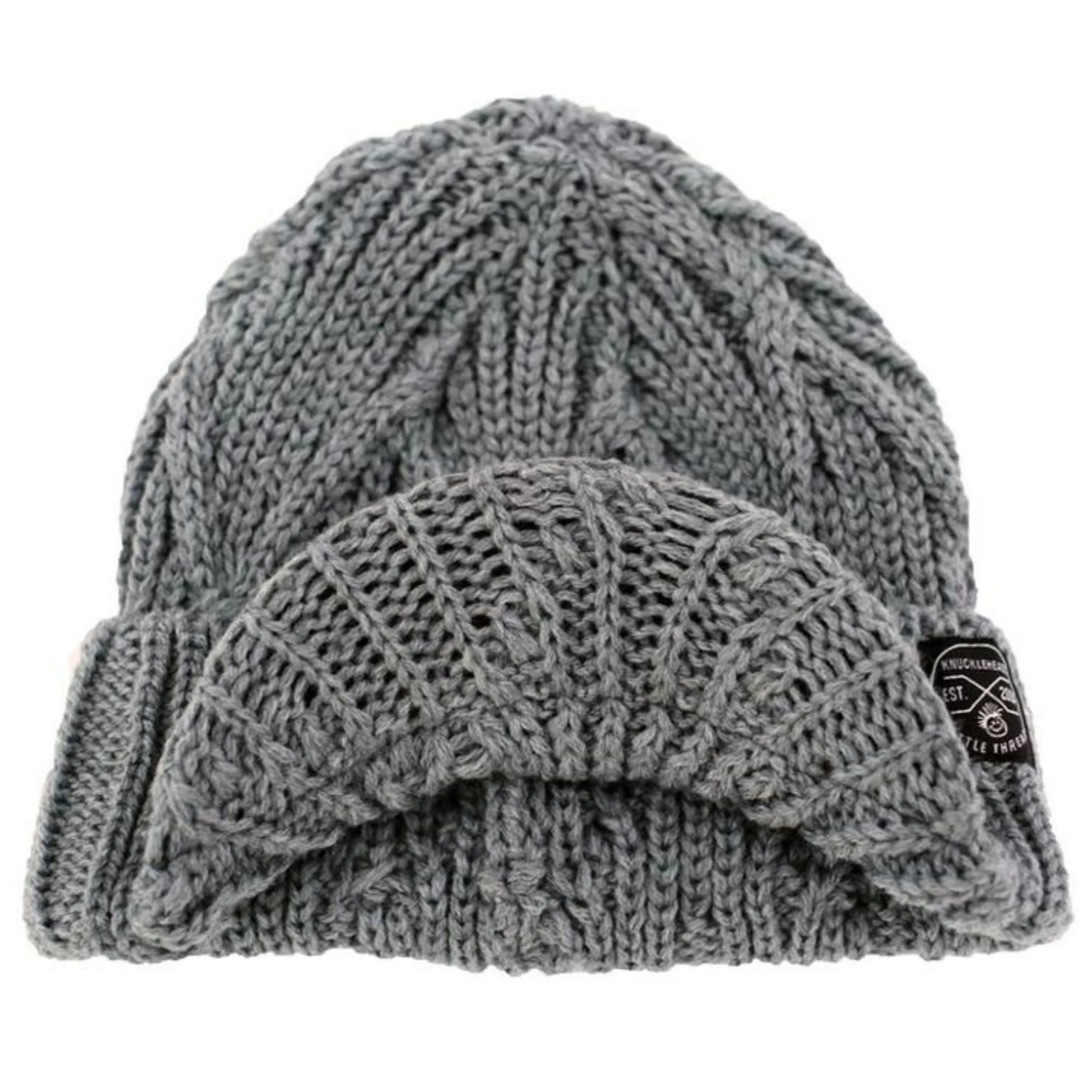 Knuckleheads Gray Boy's Baby Visor Beanie Hat with Stripes Detail, Gray Cable Knit
