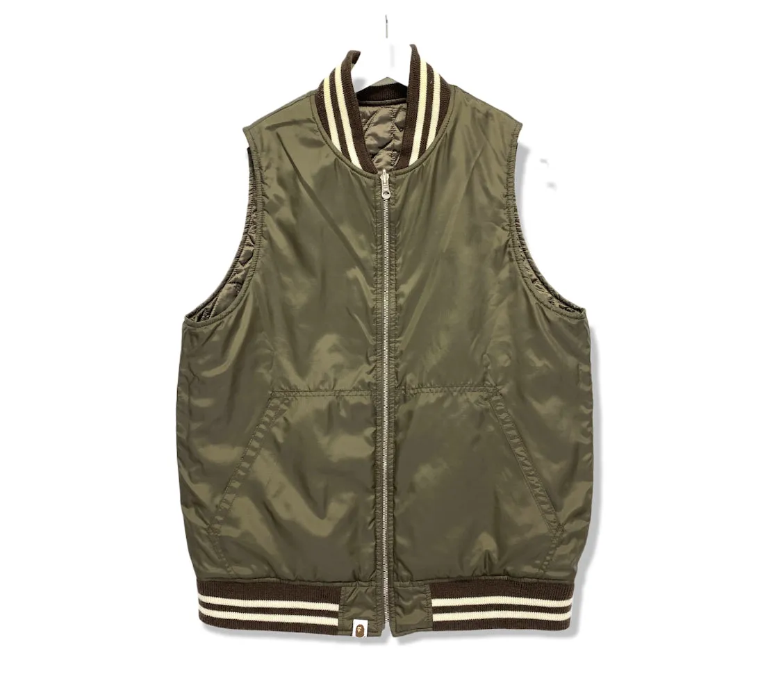 [L] A Bathing Ape Bape Vintage Sta Quilted Reversible Vest Brown