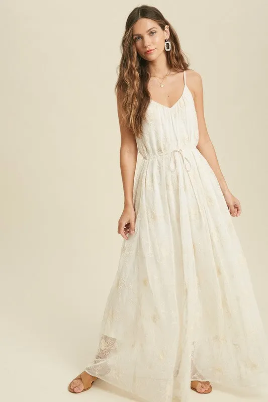 Lace Maxi Dress With Self Tie Waist