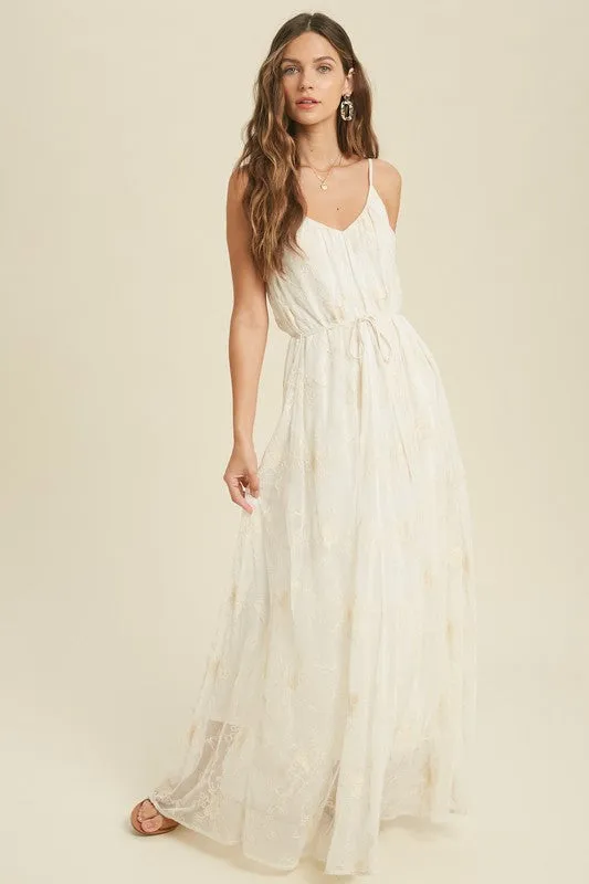 Lace Maxi Dress With Self Tie Waist