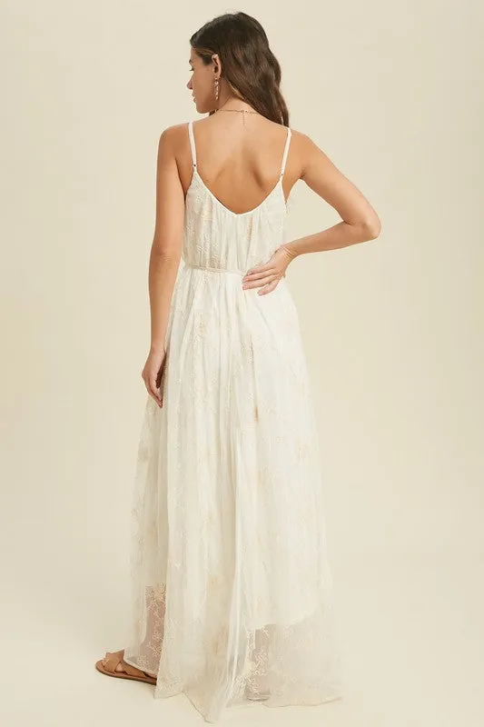 Lace Maxi Dress With Self Tie Waist