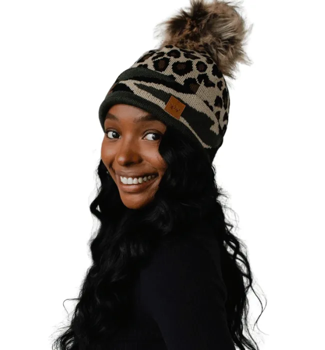 Leopard   Camo Pom Hat