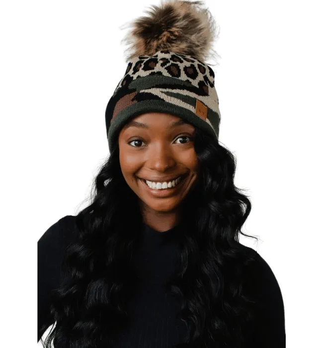Leopard   Camo Pom Hat