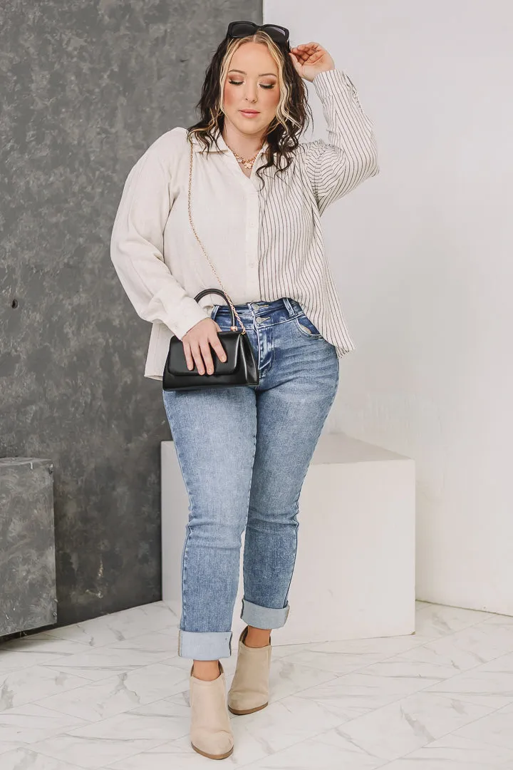 Linear Luxe Shirt Button Down Top