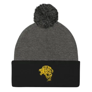 Lion Black & Grey Pom Pom Knit Cap
