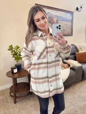 Long Shacket in Blush Plaid
