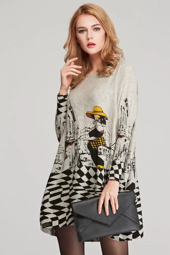 Long Sleeve Boat Neck Loose Sweater Dress