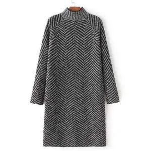 Long Sleeve Zig Zag Sweater Dress - Black One Size
