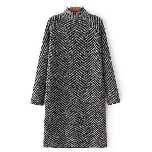 Long Sleeve Zig Zag Sweater Dress - Black One Size