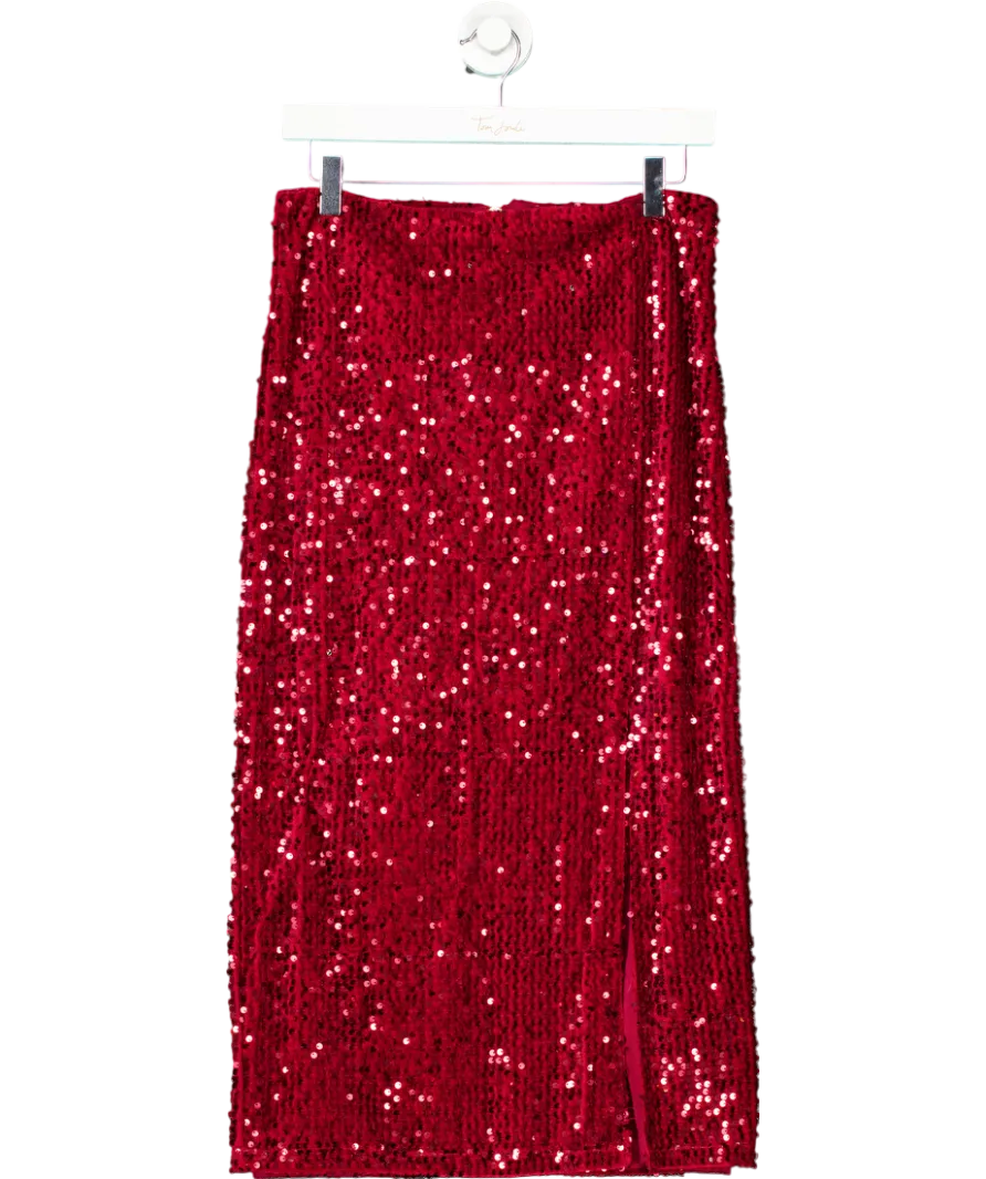 Love & Roses Red Berry Sequin Midi Skirt UK 10