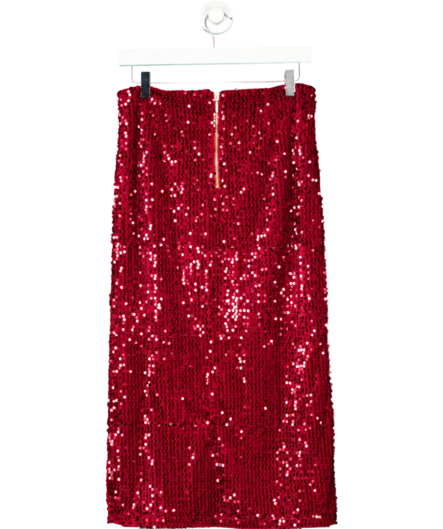 Love & Roses Red Berry Sequin Midi Skirt UK 10