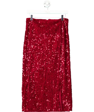 Love & Roses Red Berry Sequin Midi Skirt UK 10
