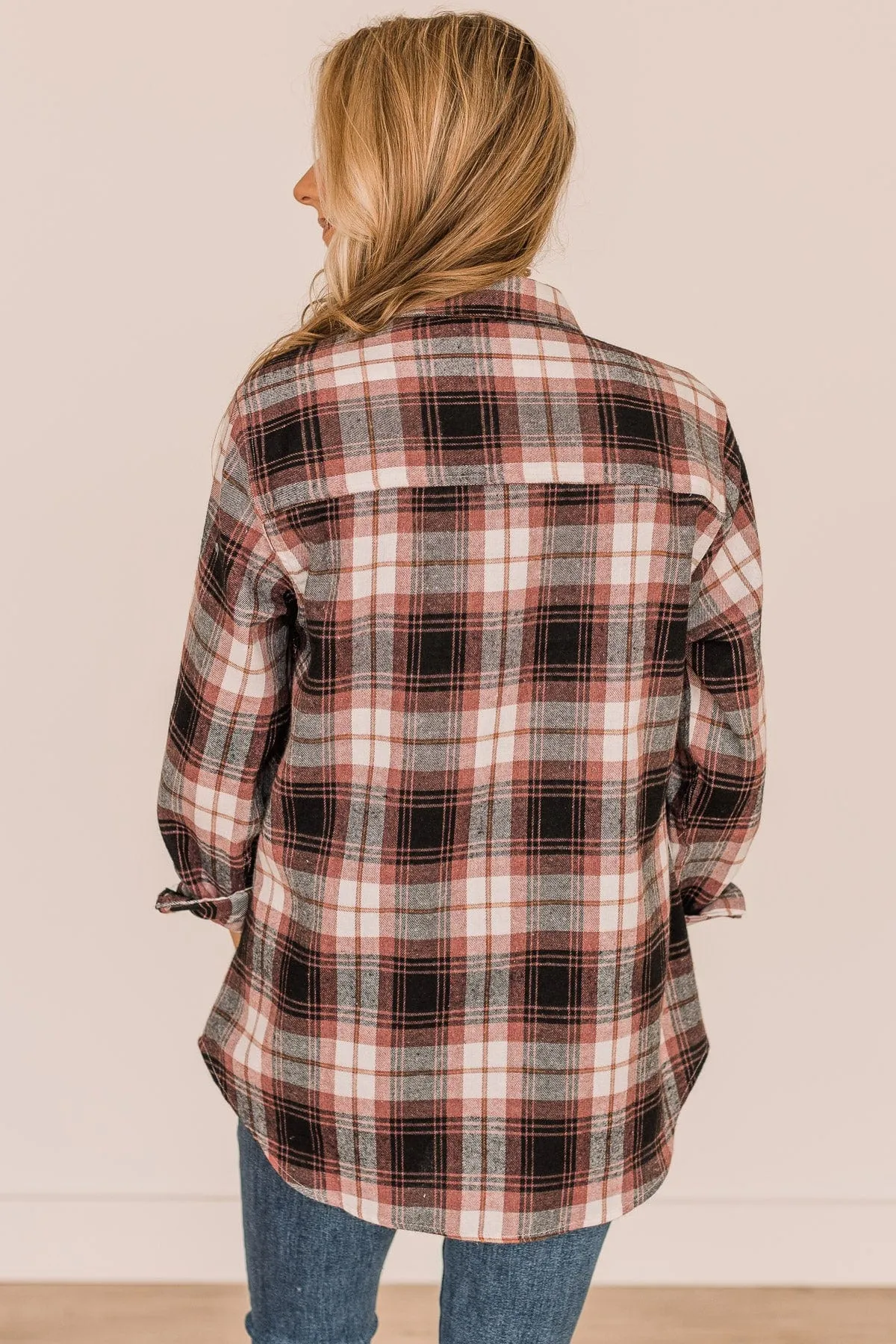 Lovely Seeing You Button Down Flannel- Mauve & Black