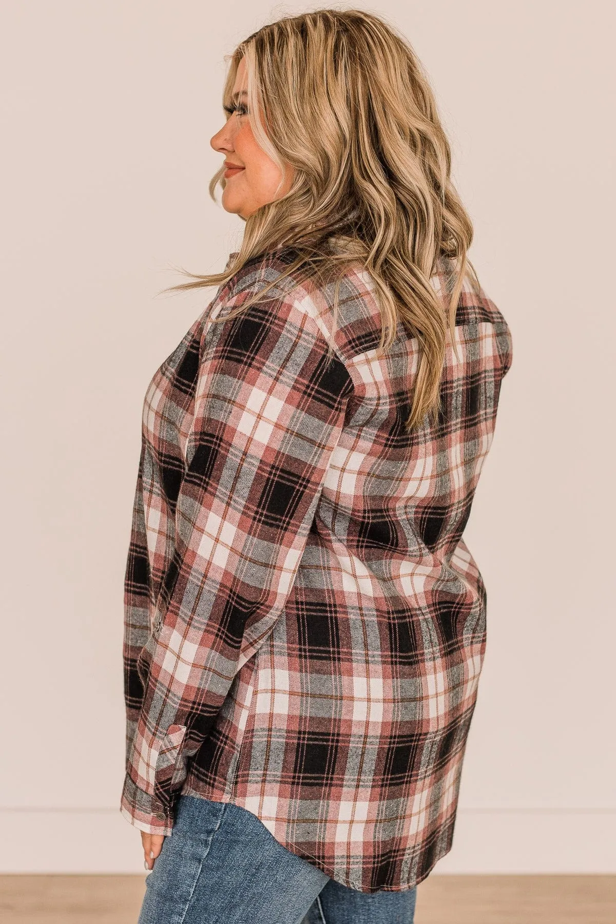 Lovely Seeing You Button Down Flannel- Mauve & Black