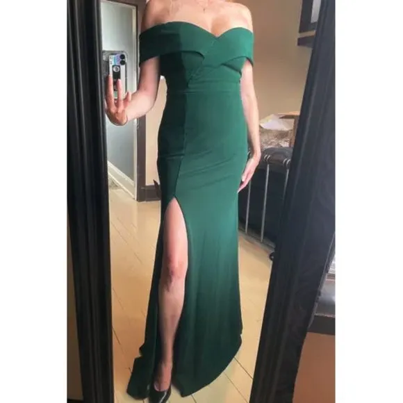 Lulus Song of Love Off-the-Shoulder Maxi Dress w/High Slit- Bridesmaid or Formal