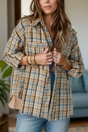 Lumi Drawstring Plaid Button Up Hooded Shacket