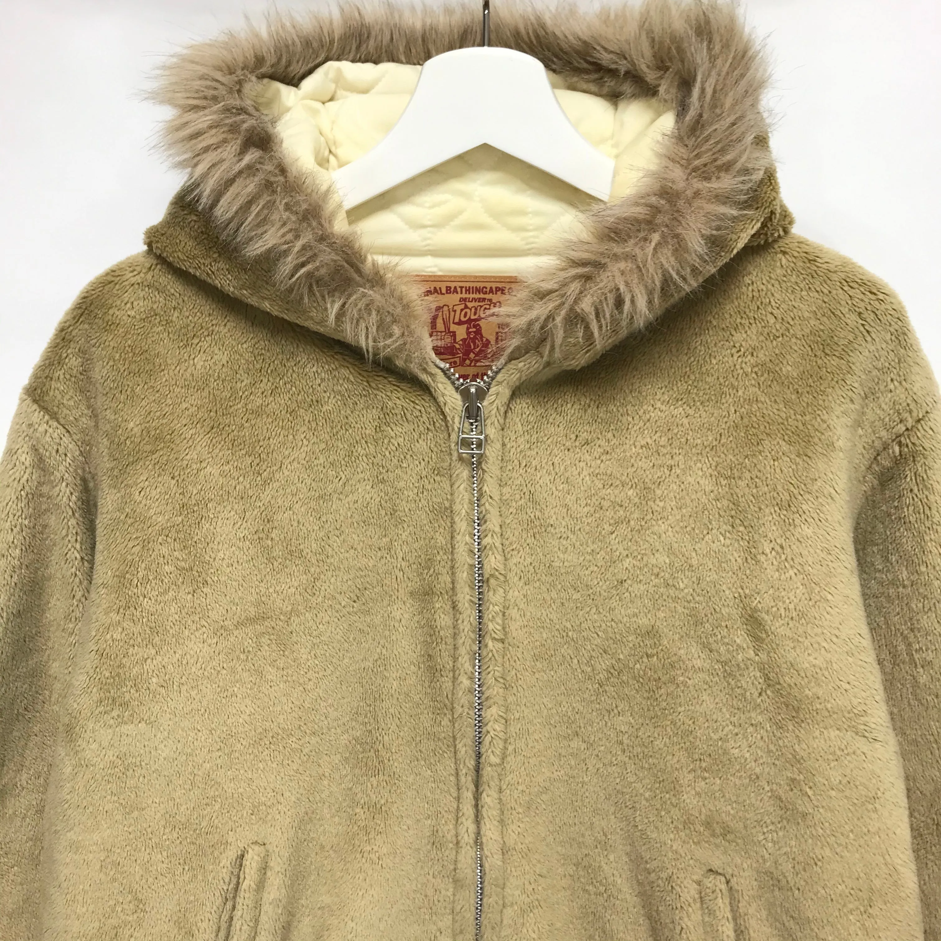 [M] A Bathing Ape Bape Foot Soldier Fleece Eskimo Jacket Beige