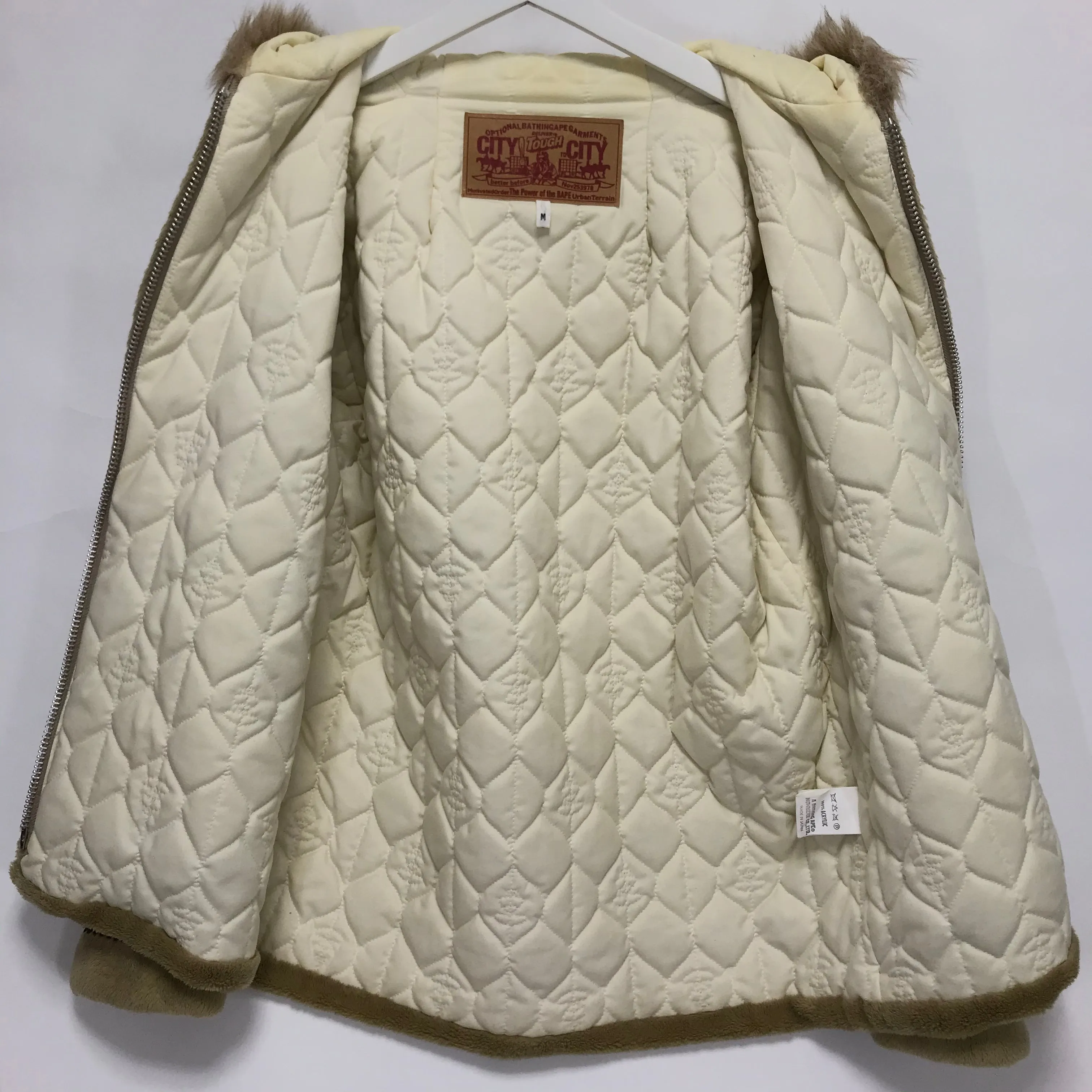 [M] A Bathing Ape Bape Foot Soldier Fleece Eskimo Jacket Beige