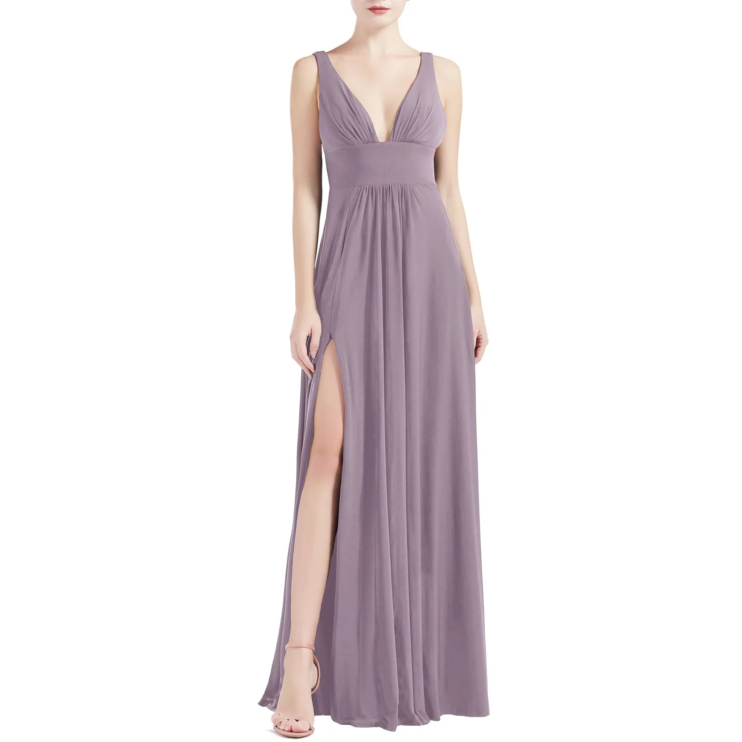 MACloth Women V Neck Stretchy Jersey Maxi Wedding Party Bridesmaid Dresses Prom Gown