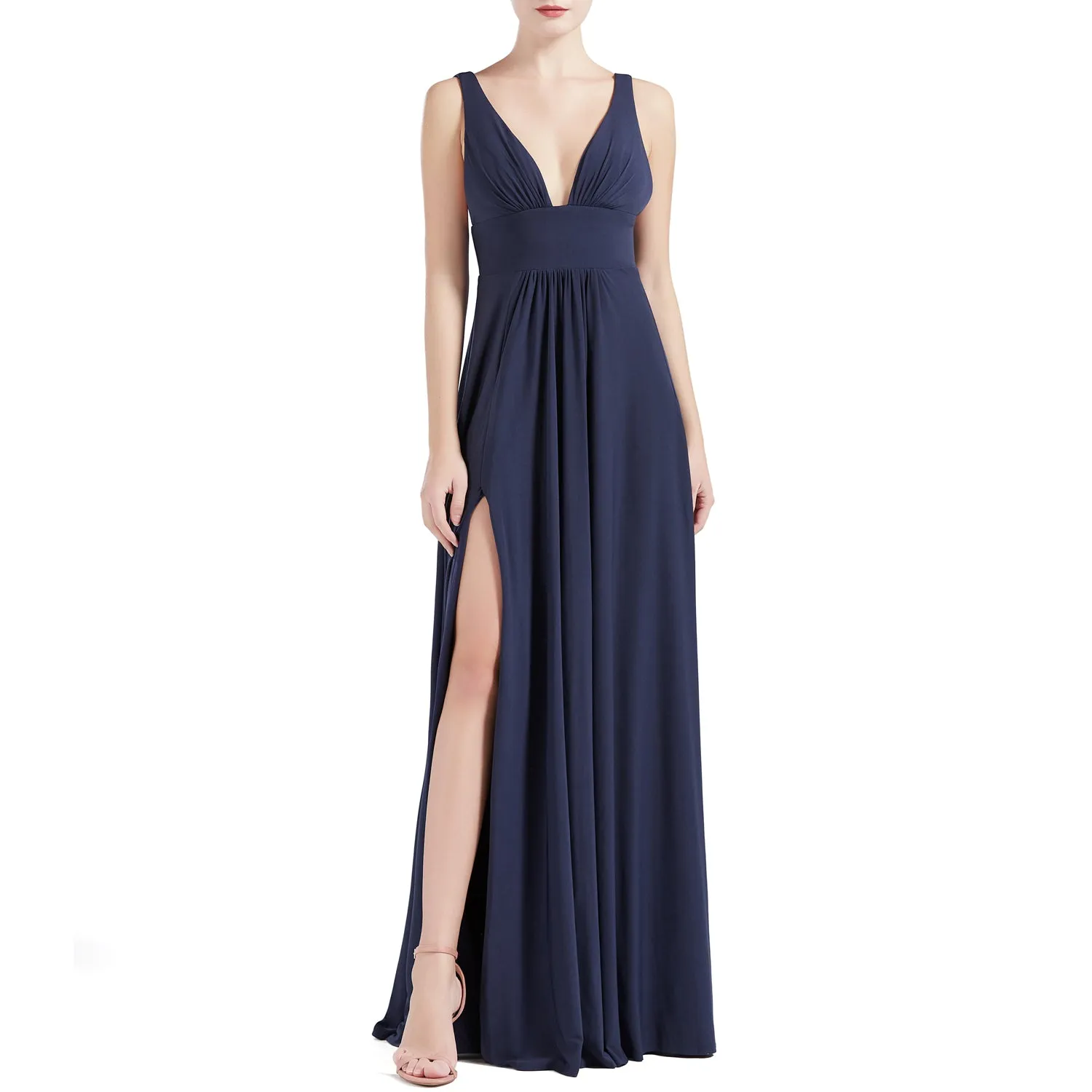 MACloth Women V Neck Stretchy Jersey Maxi Wedding Party Bridesmaid Dresses Prom Gown