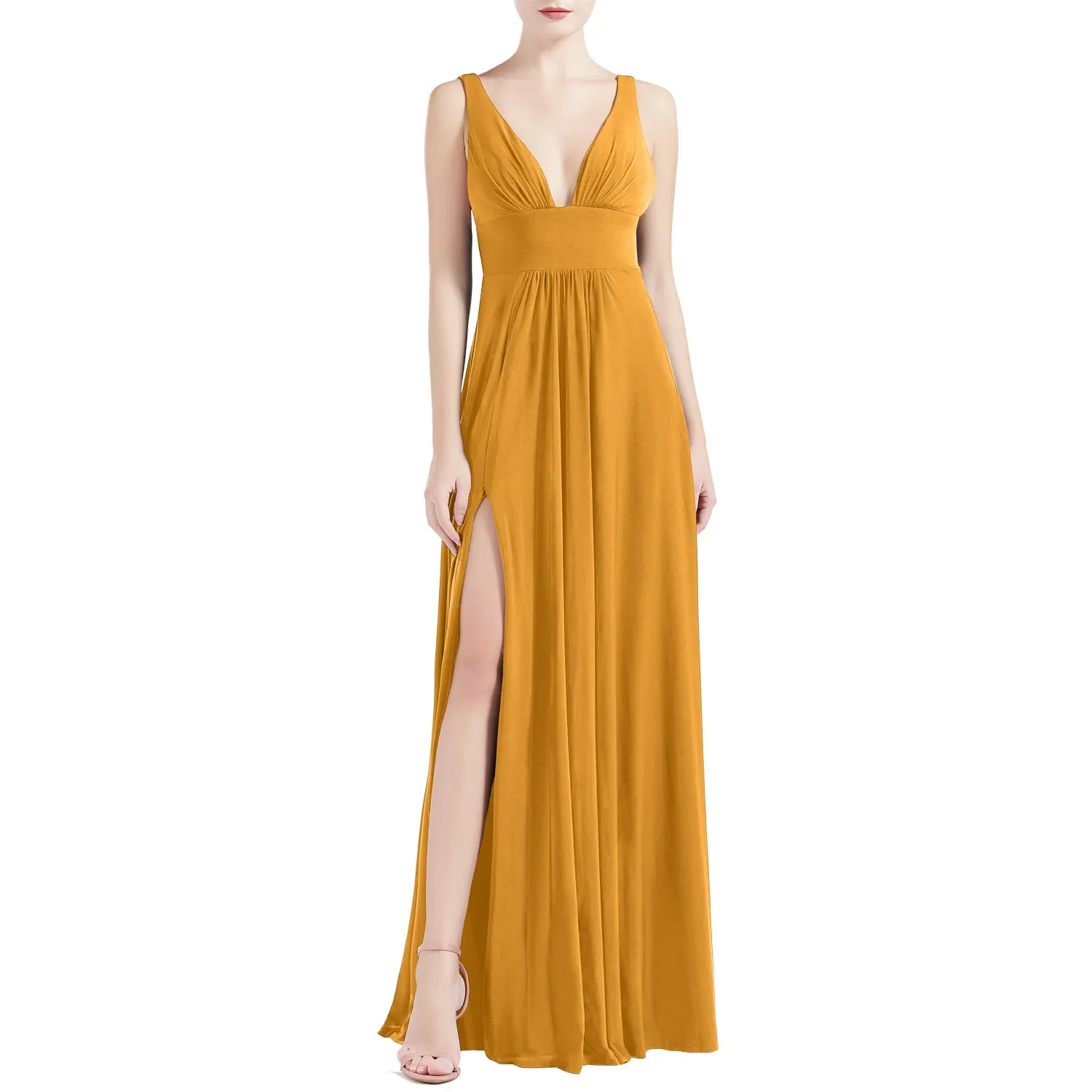 MACloth Women V Neck Stretchy Jersey Maxi Wedding Party Bridesmaid Dresses Prom Gown
