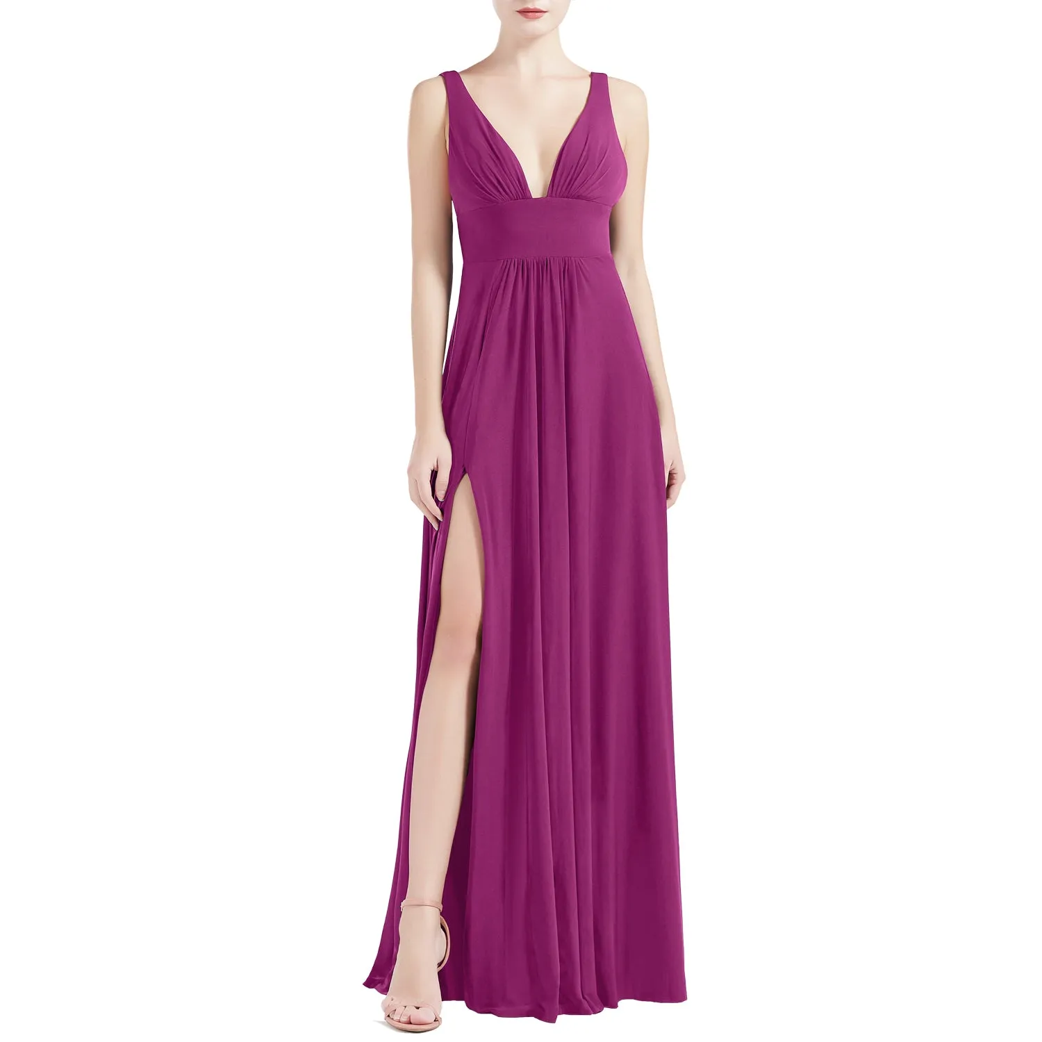MACloth Women V Neck Stretchy Jersey Maxi Wedding Party Bridesmaid Dresses Prom Gown