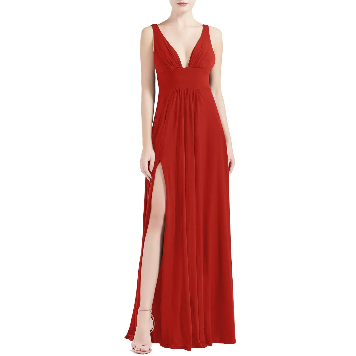 MACloth Women V Neck Stretchy Jersey Maxi Wedding Party Bridesmaid Dresses Prom Gown
