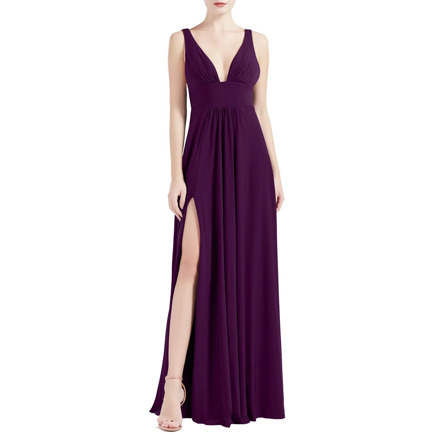 MACloth Women V Neck Stretchy Jersey Maxi Wedding Party Bridesmaid Dresses Prom Gown