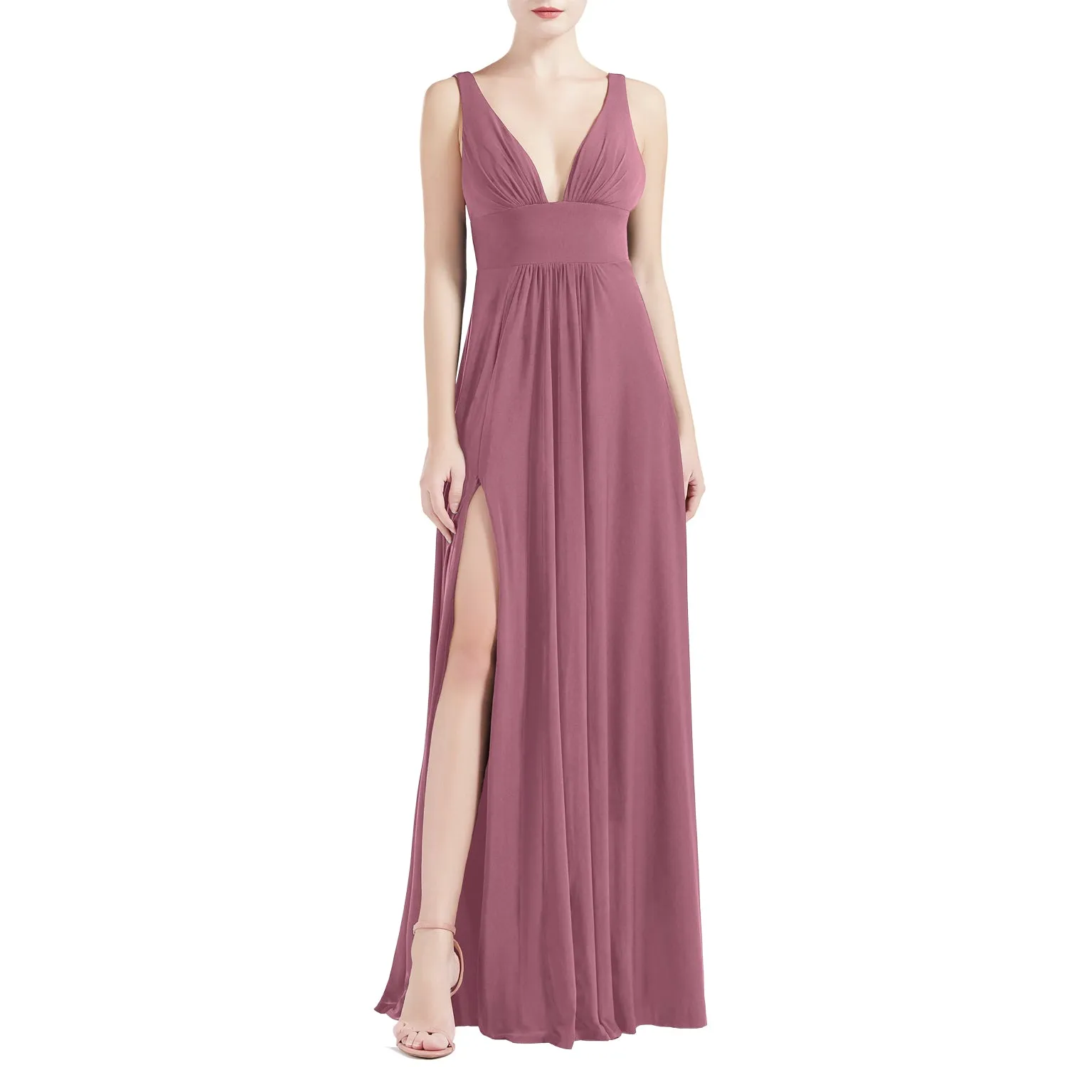 MACloth Women V Neck Stretchy Jersey Maxi Wedding Party Bridesmaid Dresses Prom Gown
