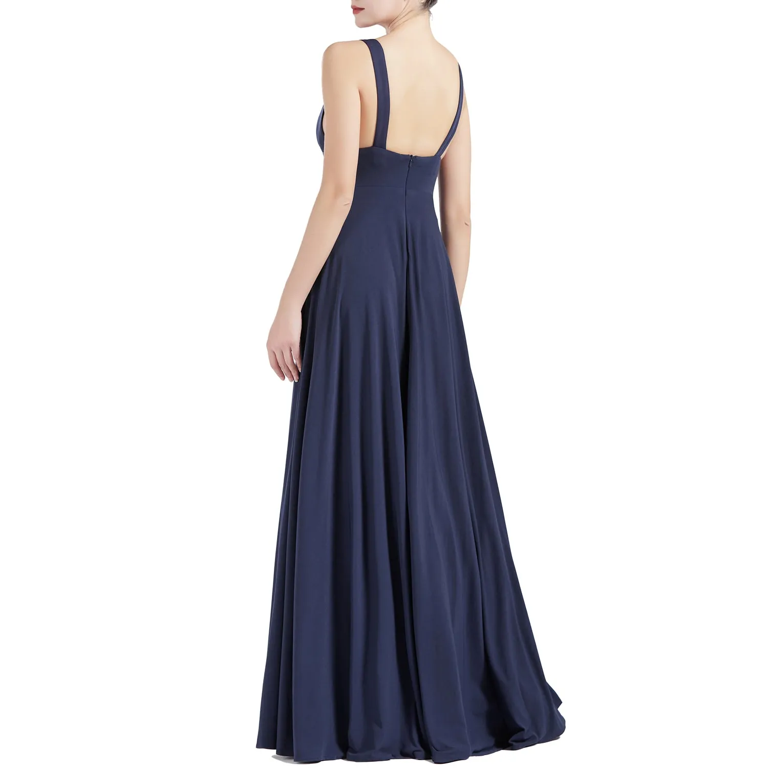 MACloth Women V Neck Stretchy Jersey Maxi Wedding Party Bridesmaid Dresses Prom Gown