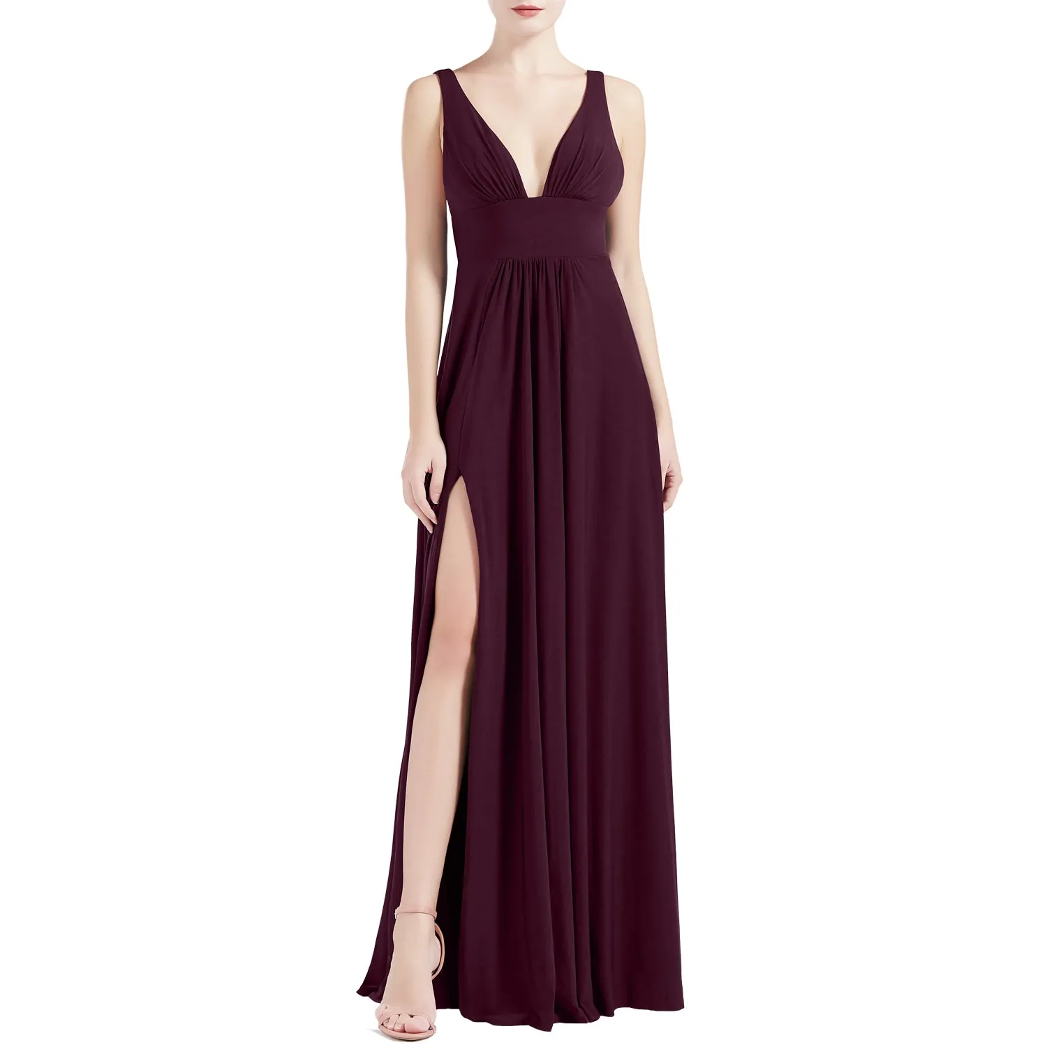 MACloth Women V Neck Stretchy Jersey Maxi Wedding Party Bridesmaid Dresses Prom Gown