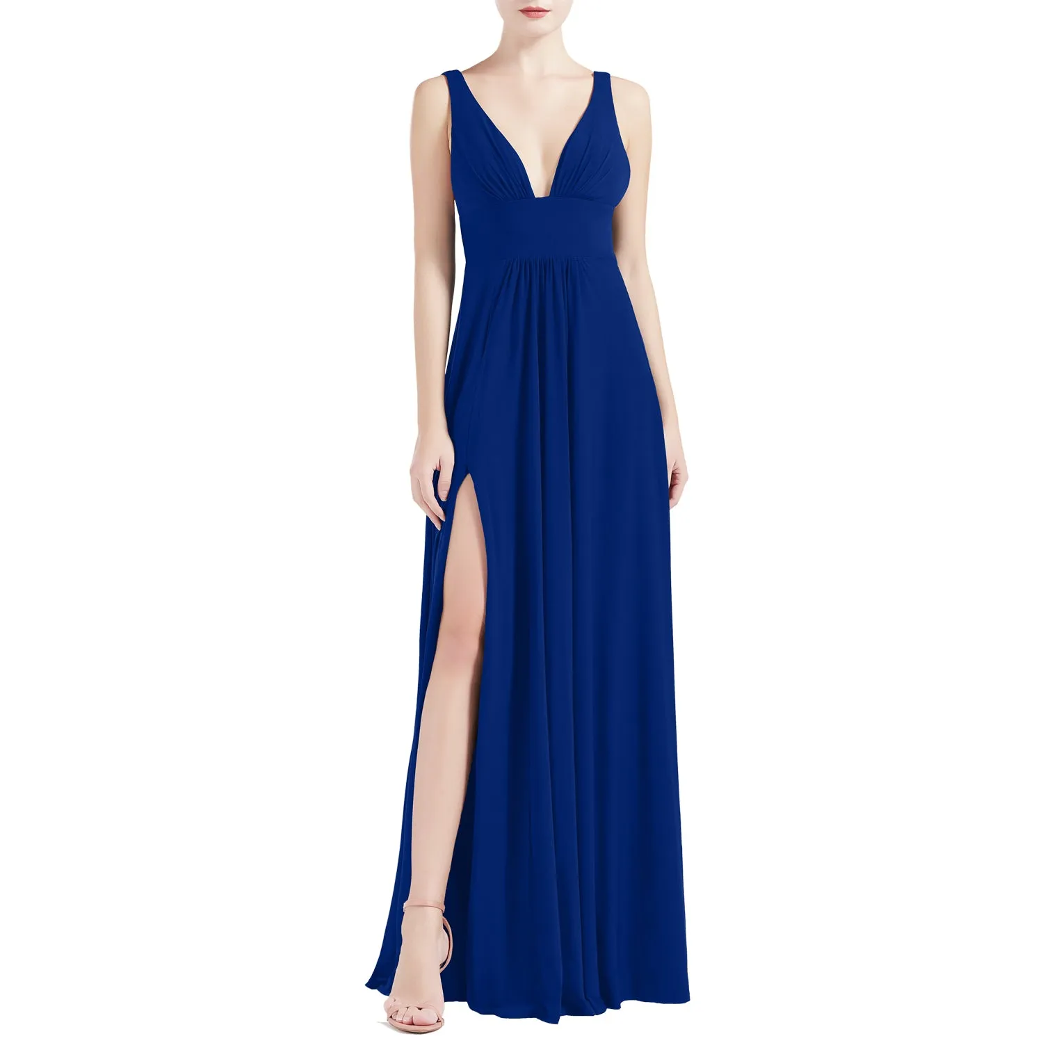 MACloth Women V Neck Stretchy Jersey Maxi Wedding Party Bridesmaid Dresses Prom Gown