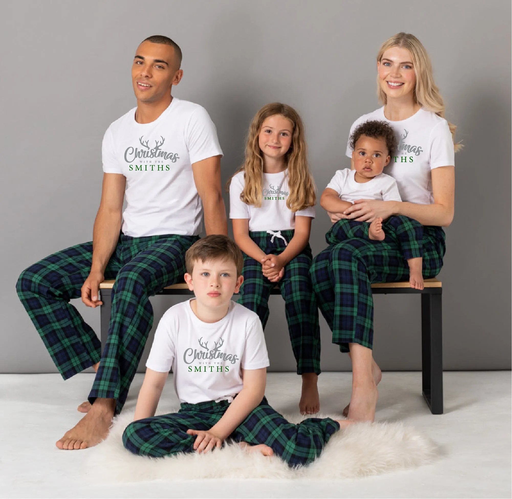 Matching Christmas Personalised Family Green Tartan Pyjamas