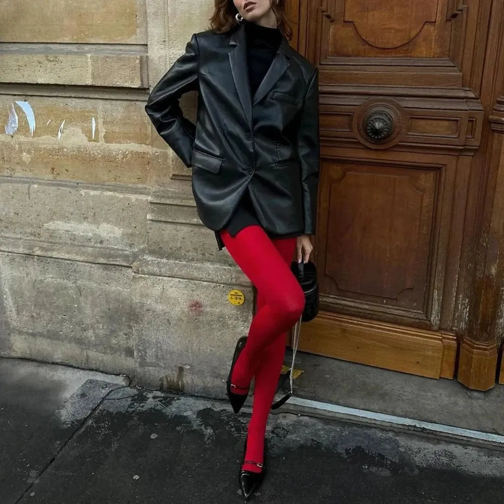 Matte Red Velvet Tights