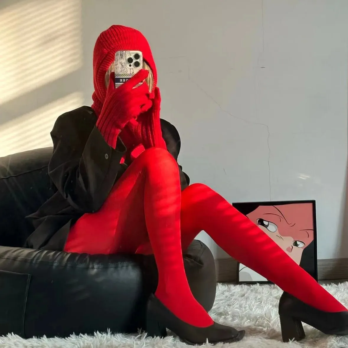 Matte Red Velvet Tights