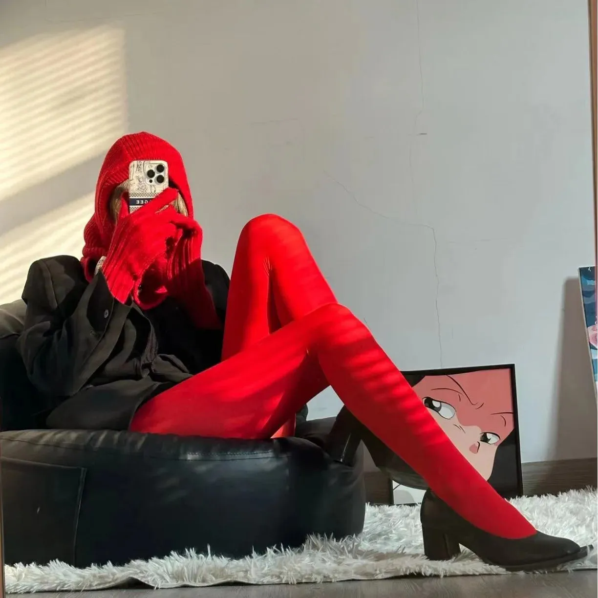 Matte Red Velvet Tights