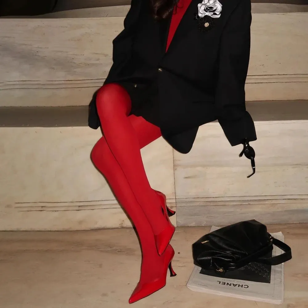 Matte Red Velvet Tights
