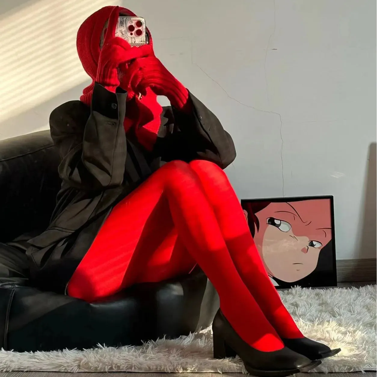 Matte Red Velvet Tights