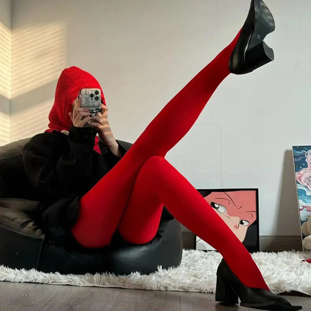 Matte Red Velvet Tights