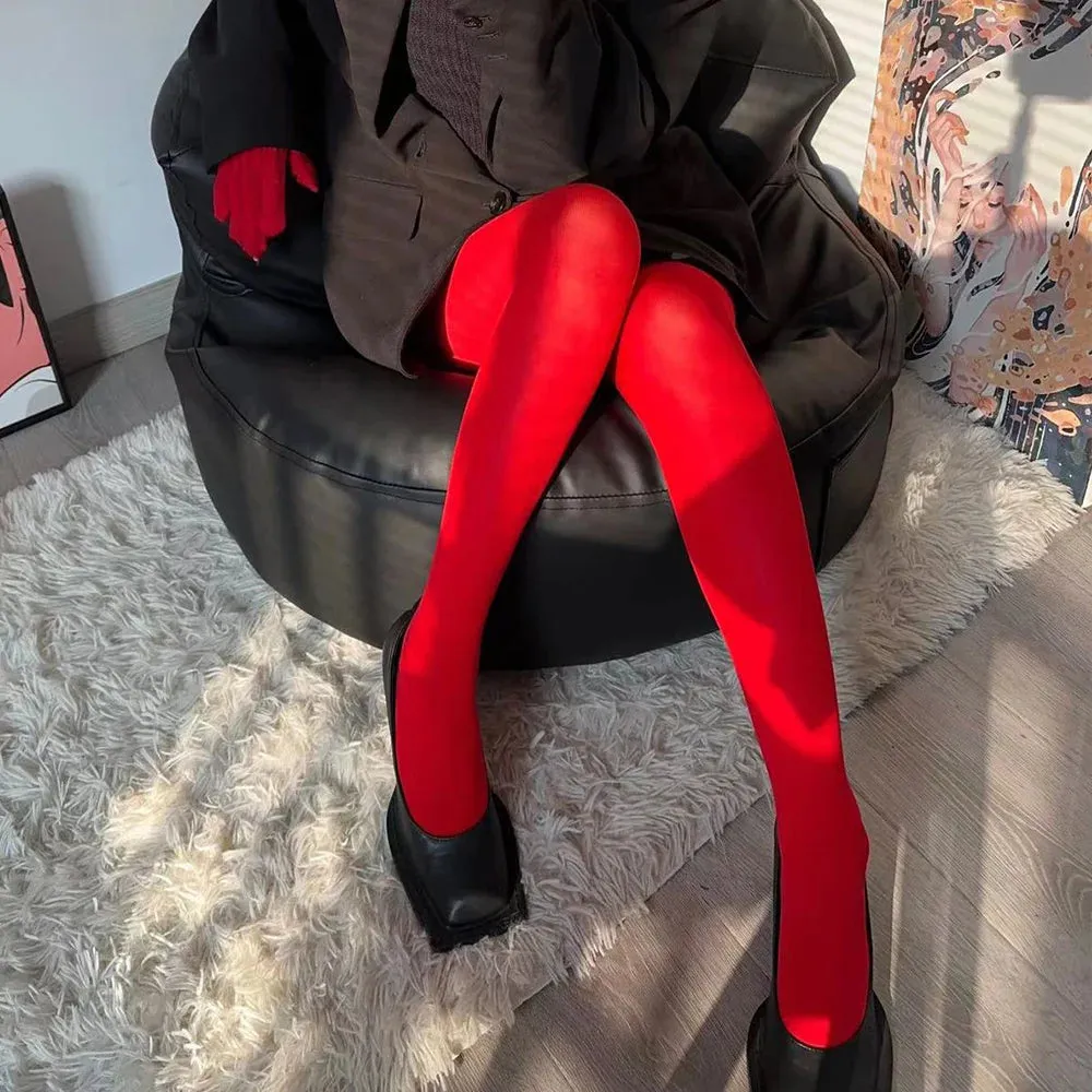Matte Red Velvet Tights