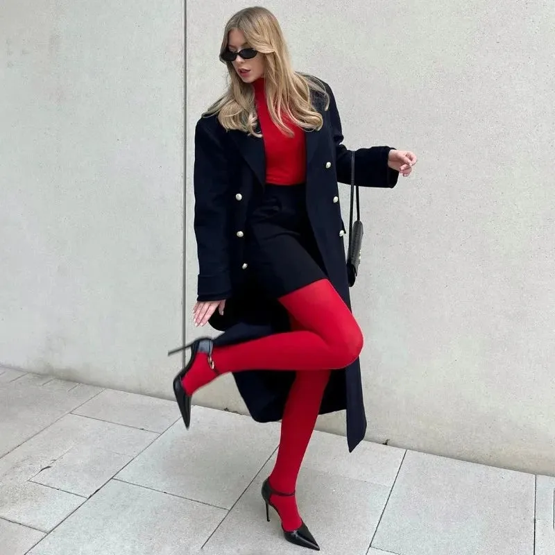 Matte Red Velvet Tights