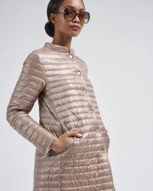 matte to shiny nylon reversible a-shape quilted coat
