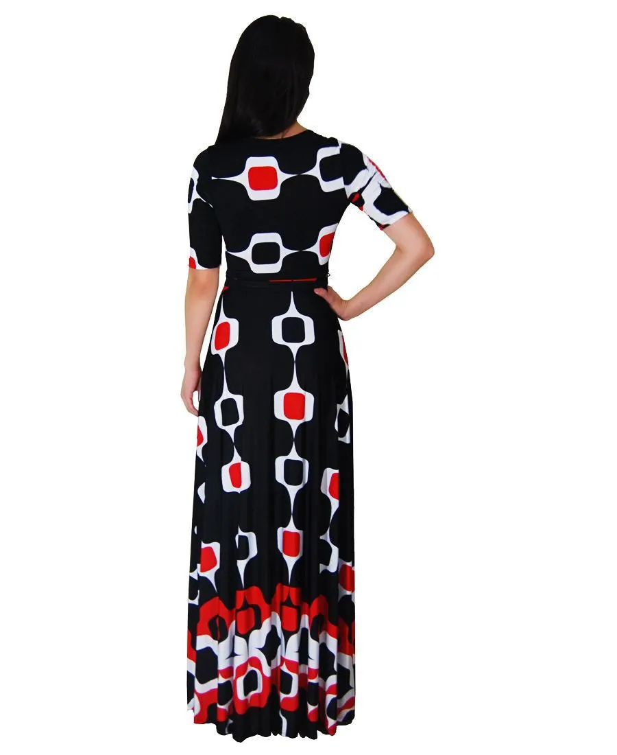 Maxi Dress with Sleeves Paper Chain Black Red