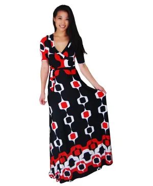 Maxi Dress with Sleeves Paper Chain Black Red
