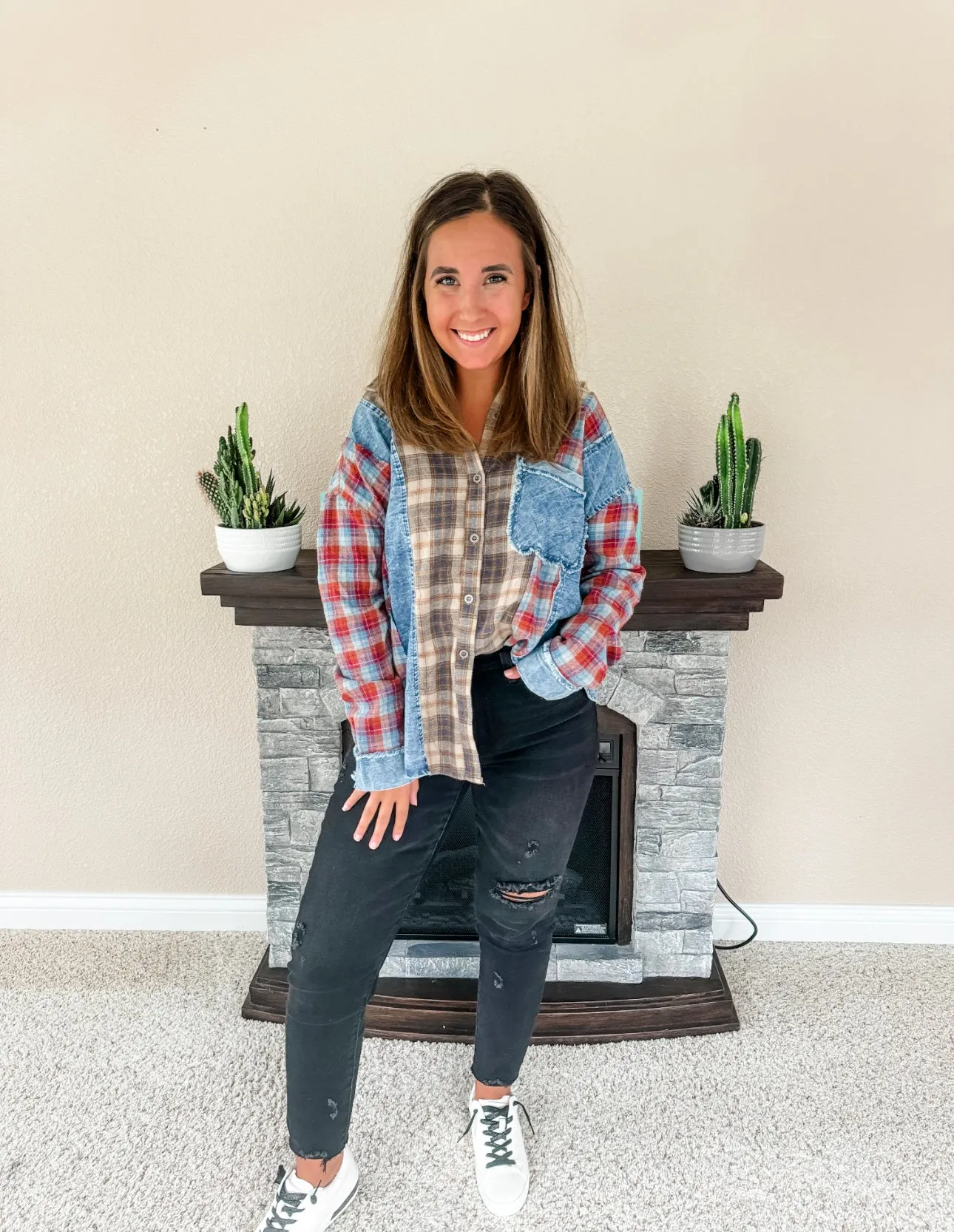 Mixed Plaid Button Down