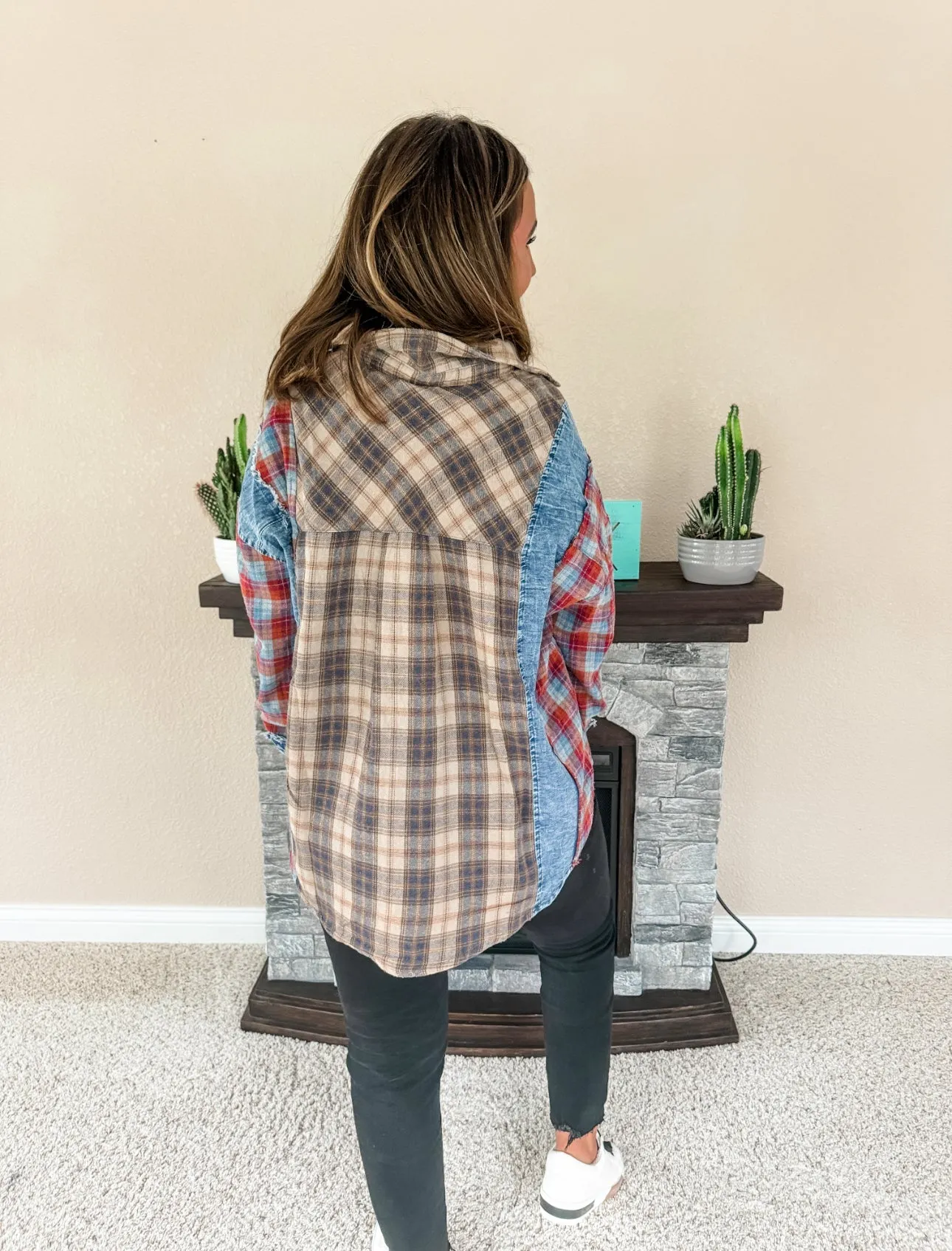 Mixed Plaid Button Down