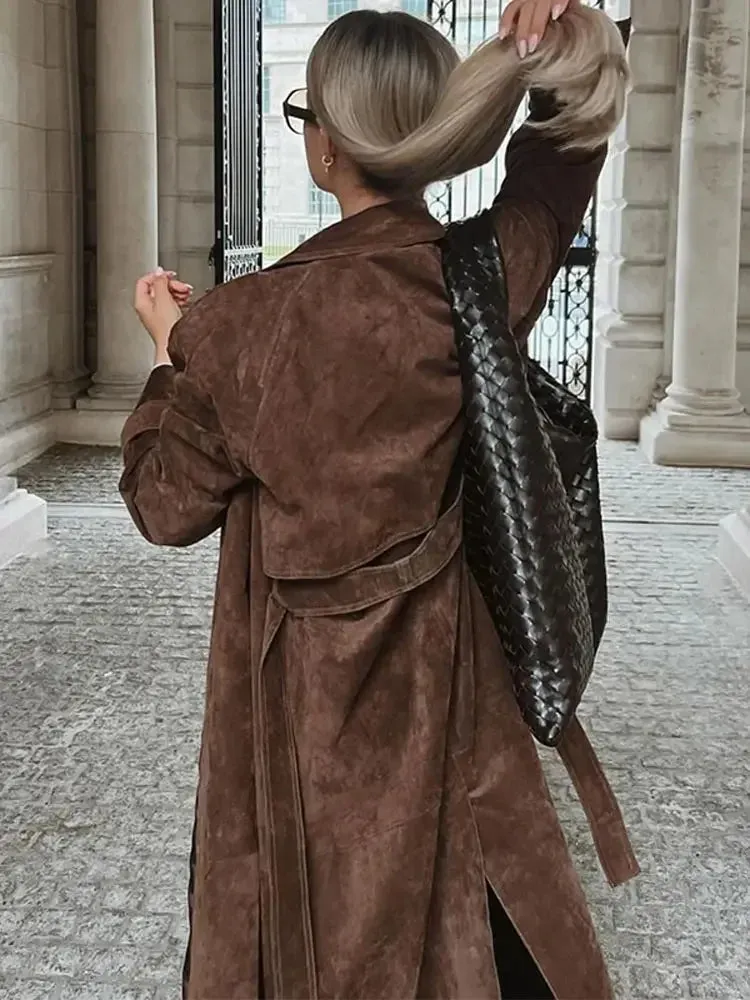 Mocha Longline Suede Trench