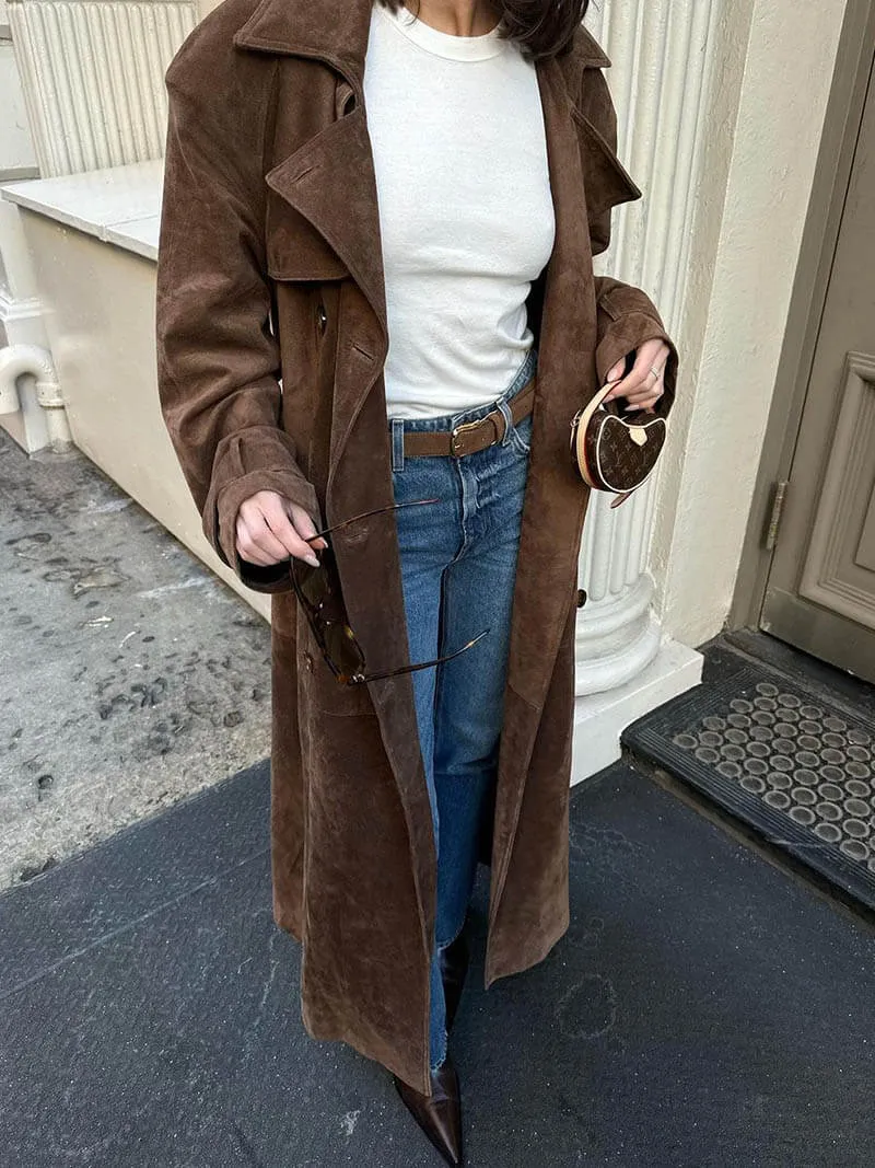 Mocha Longline Suede Trench